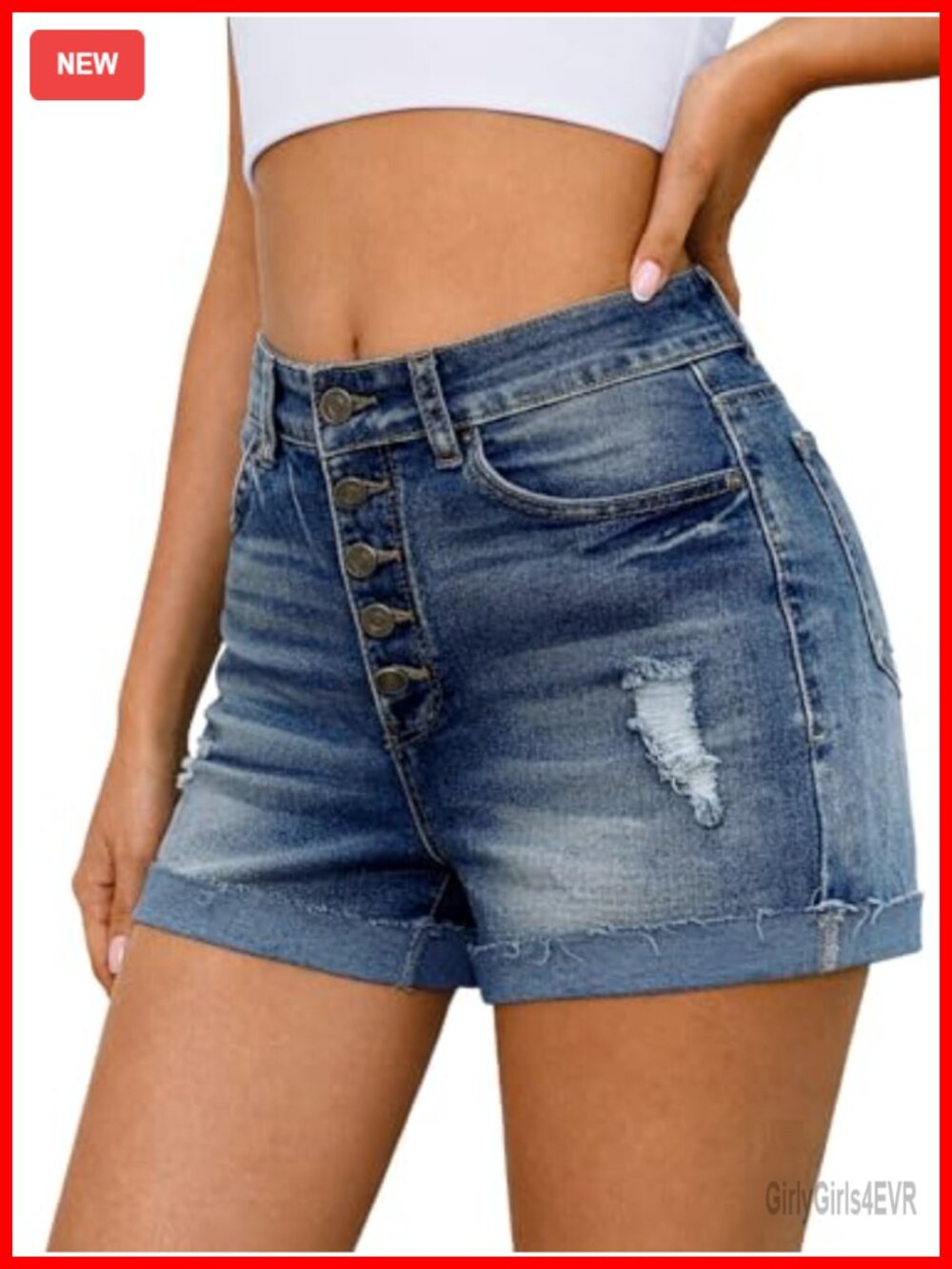 Distressed High Rise Jean Shorts - Picture 2 of 6